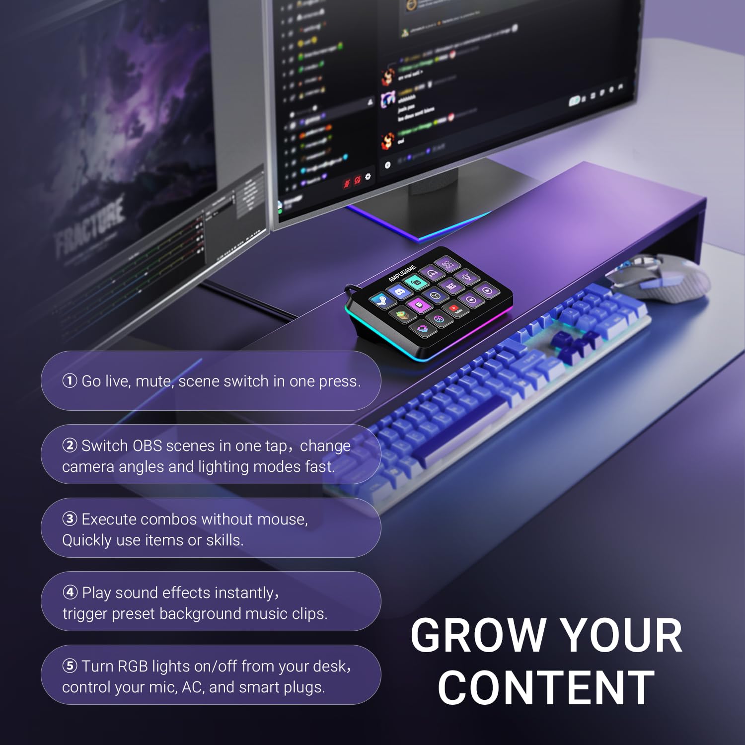 FIFINE Streaming Controller with 15 Customizable Keys for Live Stream, Gaming and Podcast, Macro Keyboard Compatible with Twitch/OBS/YouTube/Streamlabs Etc, White Keypad for Mac and PC - D6W