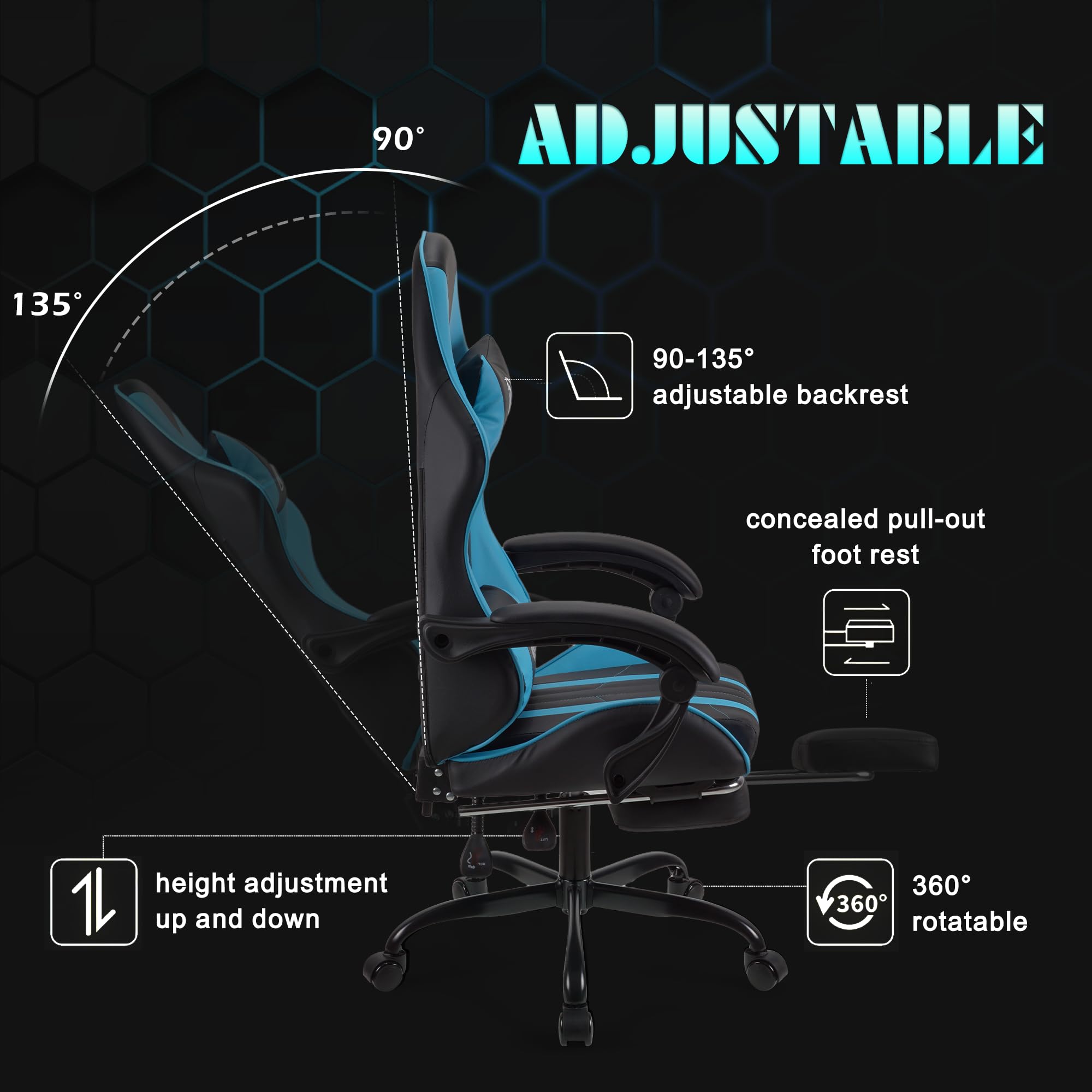 Play haha.Ergonomic reclining seat with footrest adjustable headrest and lumbar cushion high back support padded armrests PU leather finish for gaming home or office use