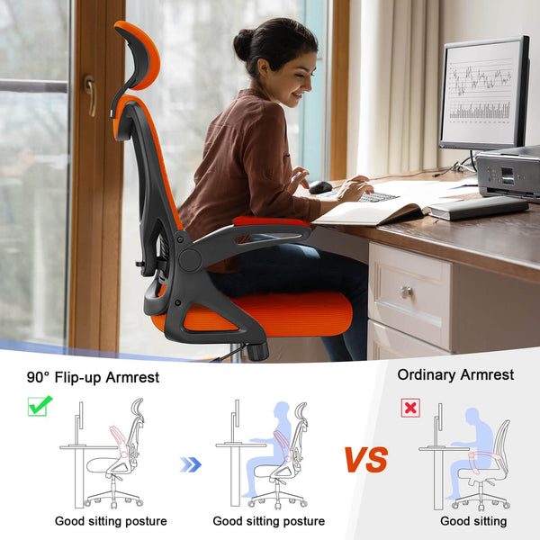 Office Chair - Ergonomic Desk Chair with Lumbar Support Headrest Adjustable, Padded Flip-up Armrests Comfy Seat Cushion High Back Executive Manager Chair For Home Office