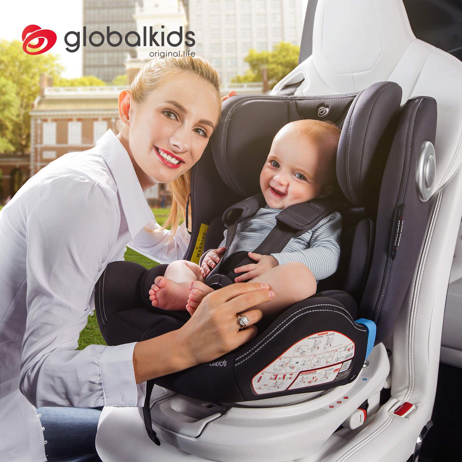 globalkids Safety Baby Car Seat with Isofix and Top Tether, 360 Degree Rotating Child Seat for All Group 0-12 Years Old (up to 36kg), Black (2022 Edition)