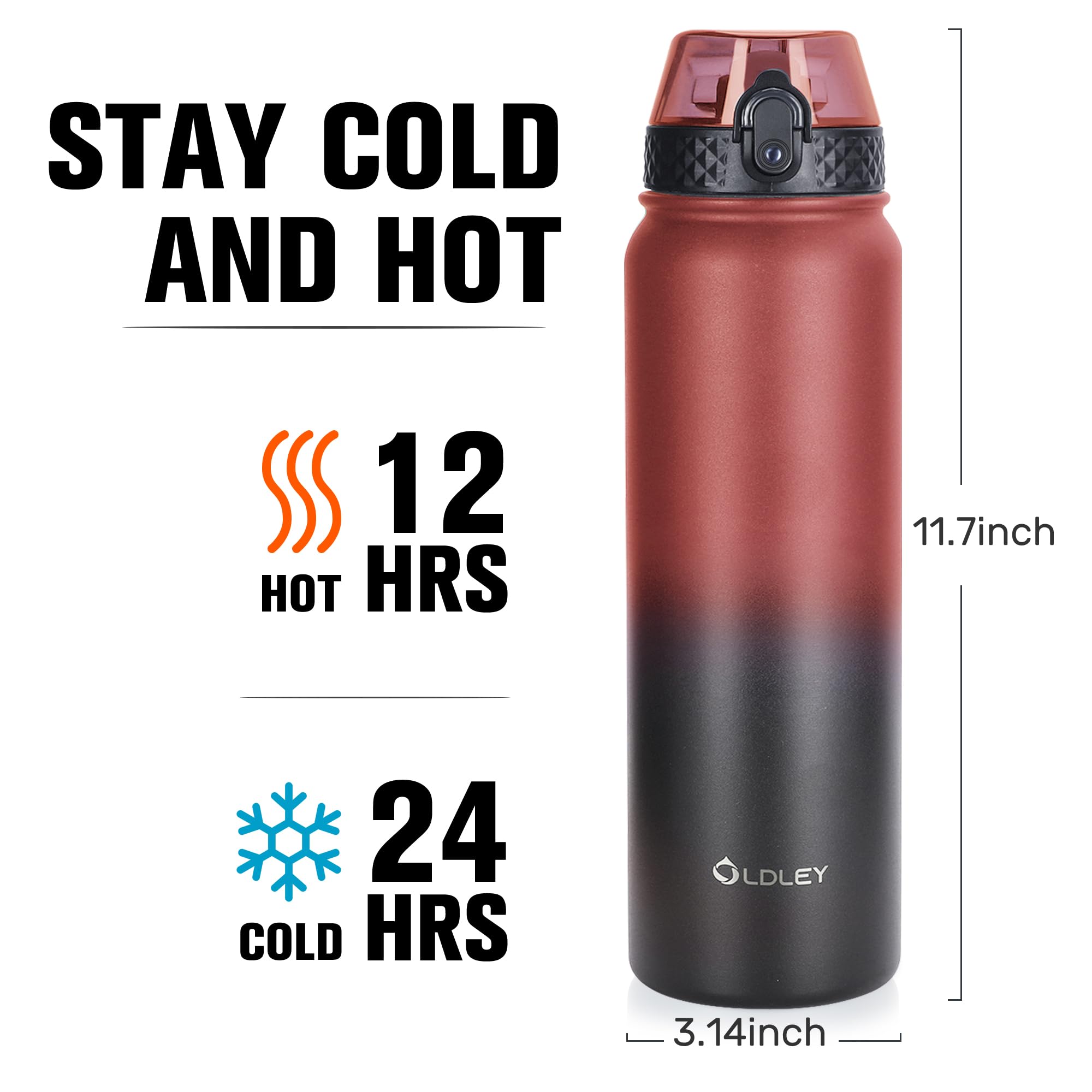 OLDLEY Stainless Steel Water Bottle with Straw 1L Vaccum Insulated Large Drink Flask Metal Water Bottles 1 Litre Leakproof Keep Drinks Hot Cold for Sports Gym with Different Lids(Purple Green, 3 Lids)