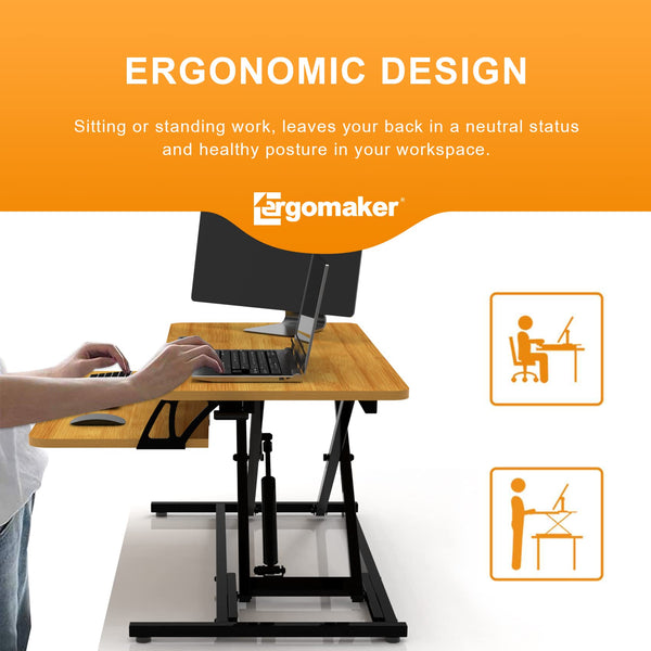 ERGOMAKER Height Adjustable Standing Desk Converter - 81cm (32 Inch) Wide Platform Tabletop Workstation - Quick Sit to Stand Desk Riser for Dual