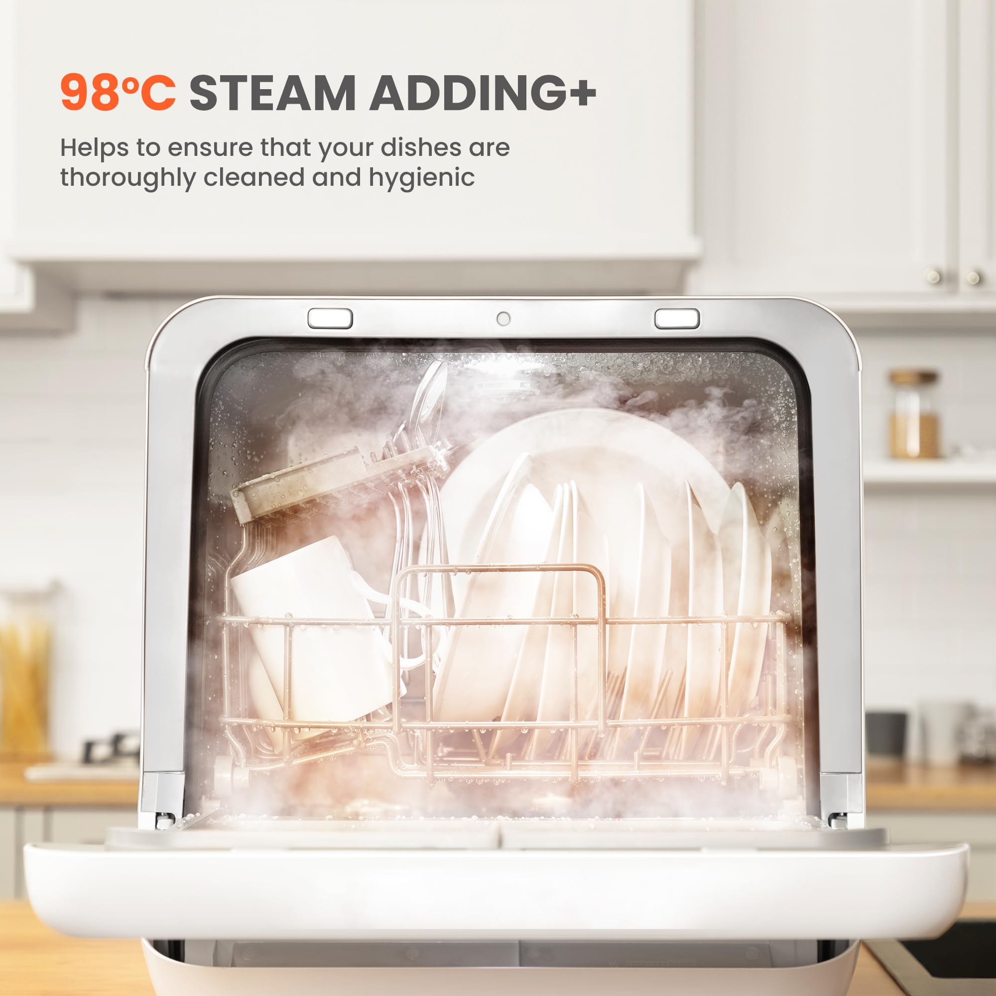 COMFEE' Table Top Dishwasher with 6 Place Settings, Mini Countertop Dishwasher for Small Families, Couples, LED display, Delay Start, 47dB Quiet Noise, White