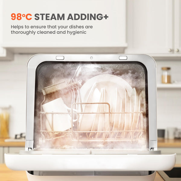 COMFEE' Table Top Dishwasher with 6 Place Settings, Mini Countertop Dishwasher for Small Families, Couples, LED display, Delay Start, 47dB Quiet Noise, White