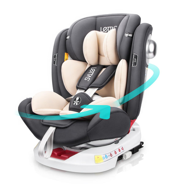 LETTAS 360 Rotation Baby Car Seat with Isofix Group 0+1/2/3 (0-36 kg, 0-12 Years) Maximum Recline 165° for Rear Facing, SIPS