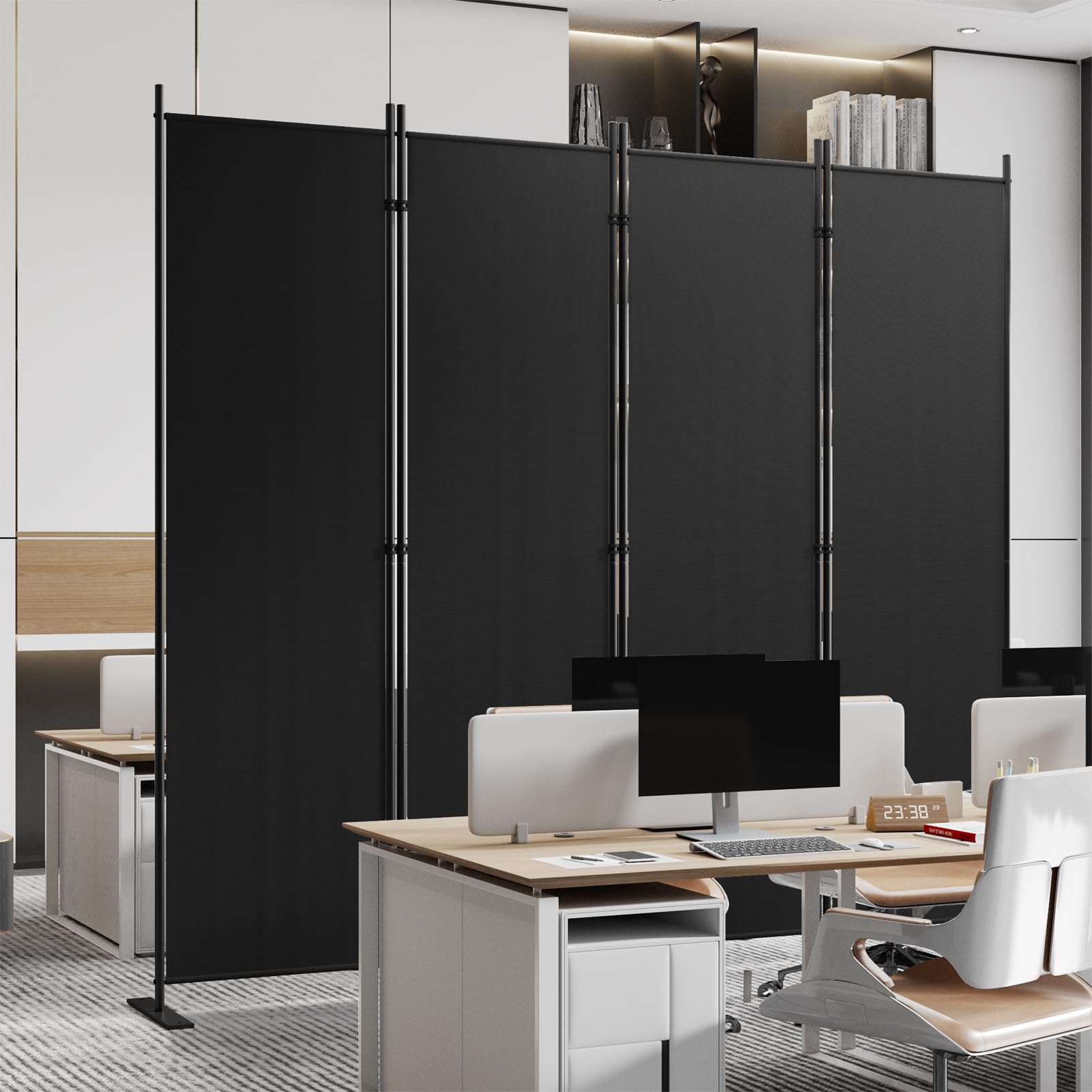 C-Hopetree 6 Panels Room Divider, 180cm Tall Indoor Folding Privacy Screen, Portable Partition Separator, Freestanding Separation Temporary Wall for Office, Bedroom, 304cm W X 180cm H, Black