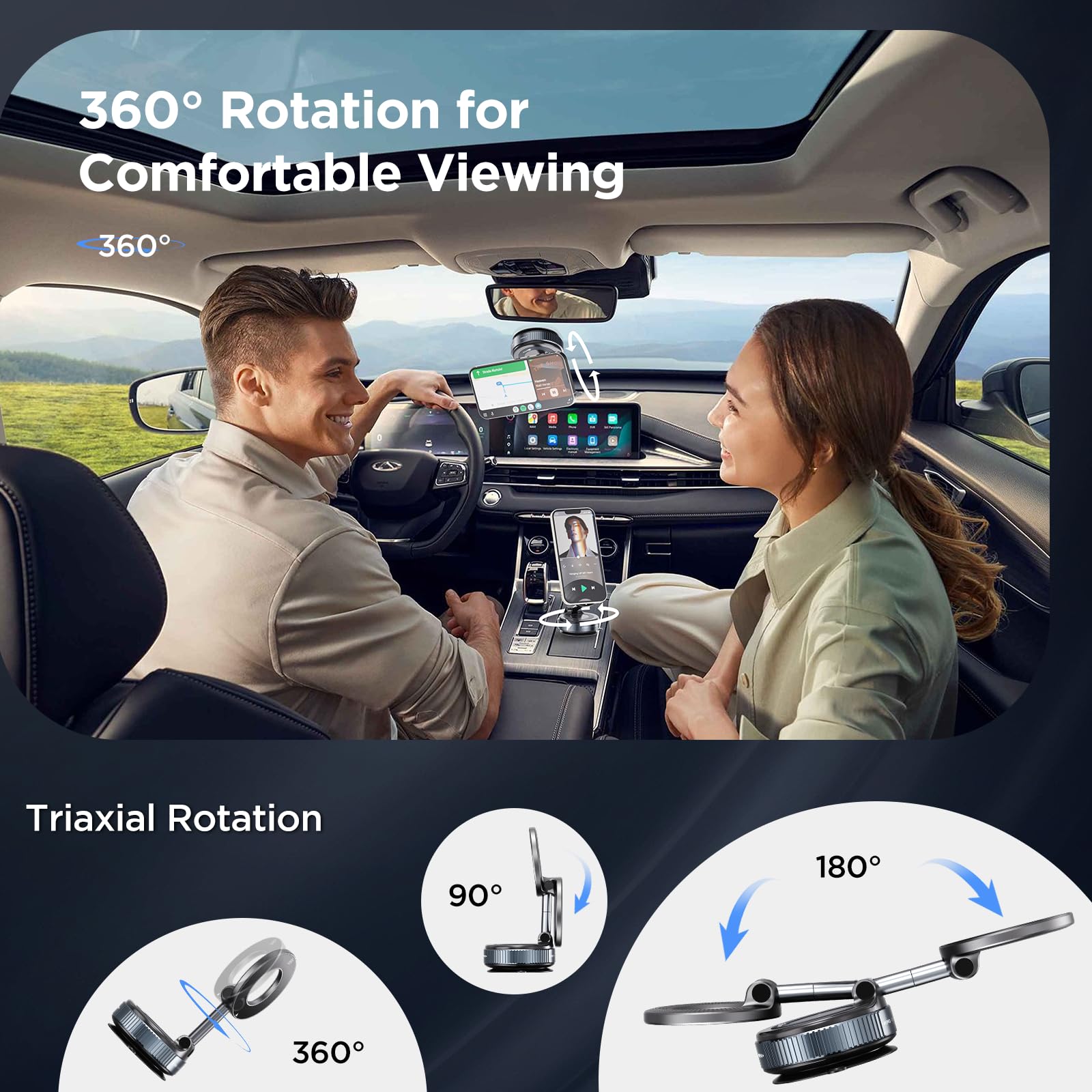 MSXTTLY Vacuum Magnetic Phone Holder for Car, 2025 Vmag-S1, Suction Phone Mount 360° Rotatable, Foldable & Adjustable, for iPhone 16 Pro MAX 15 14 13 12 & Android, Black