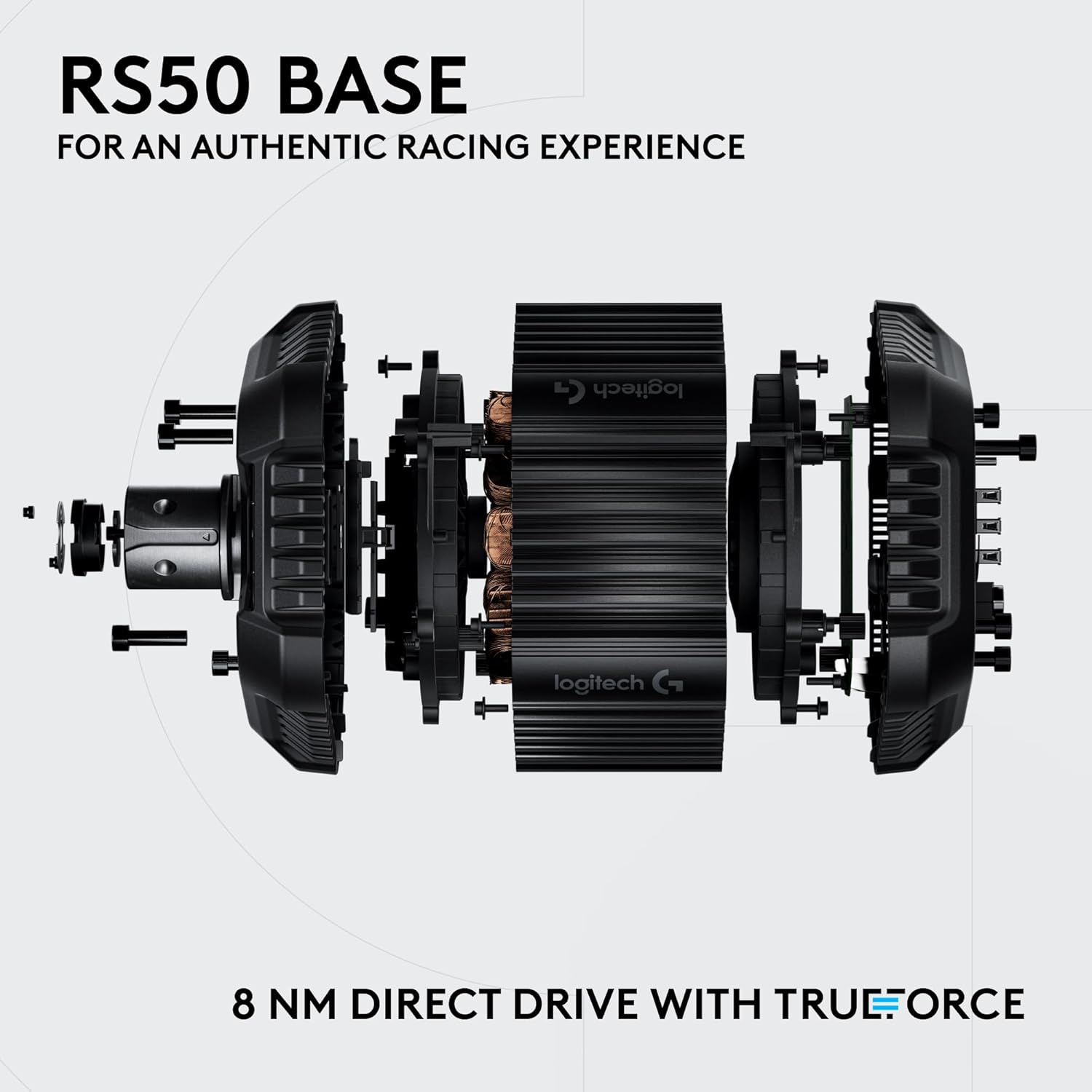 Logitech G RS50 System with RS Pedals: 4 PCS Sim Racing Setup - RS50 Wheel base 8 Nm Direct Drive, RS Wheel Hub, RS Round Wheel - 11-inch steering wheel & RS Pedals - For PS5/PS4/PC