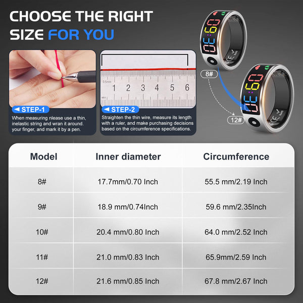 Smart Ring for Men Women, Sleep & Heart Rate Monitor Health Ring, Fitness Ring Heart Rate Blood Oxygen Sleep Monitor Step Counter Activity Tracker for Android iOS with Charging Case (#12-Y)