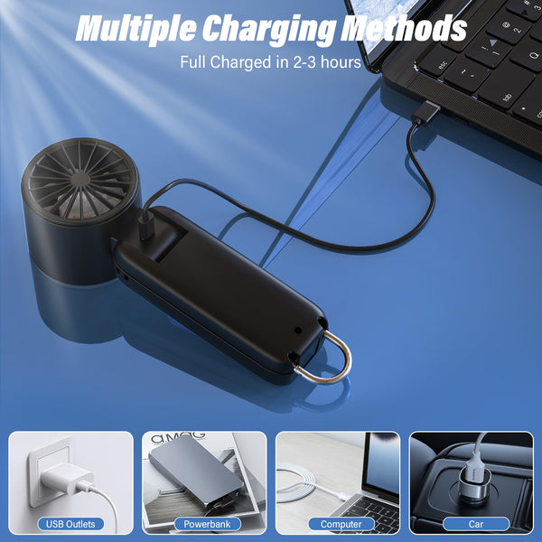 Eoboya Handheld Portable Fan, 100-Speed Adjustable,5000mAh,USB Rechargeable,7-Blade High-Speed Cooling, LED Display, 3-in-1 Foldable Desktop & Handheld & Neck,for Outdoor/Travelling/Home/Office(Black)