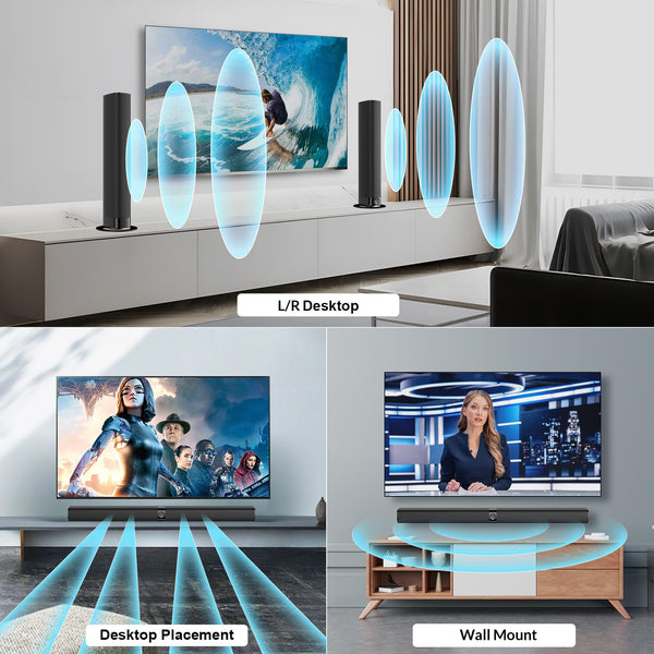 GarageRock Sound Bar for TV, Soundbar 2-in-1 Detachable Sound Bars with Auto Volume Boost for Clear Sound, TV Speakers with 3 EQ Modes, Bluetooth 5.3/ARC/Opt/AUX Connection for PC/Gaming/Projectors