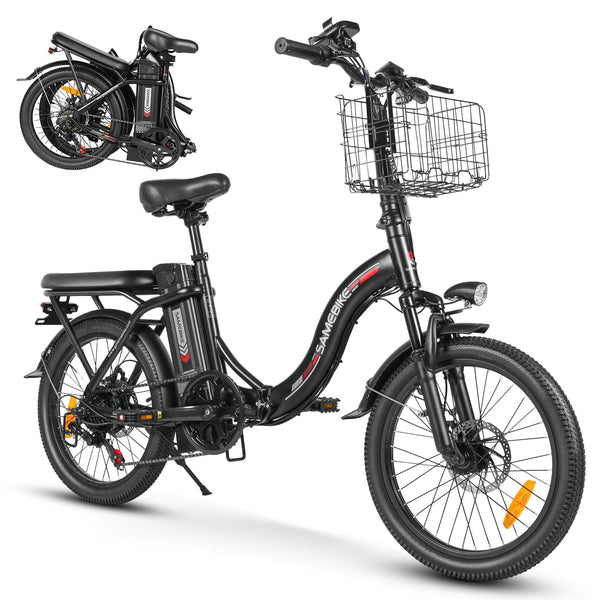 SAMEBIKE Shiman0 7-Speed Foldable Electric Bike for Adults, 20"*2.35 Fat Tire Ebike, Max Range 110KM, Dual Shock Absorber, E-bike for Commuting and Off-Road Adventures