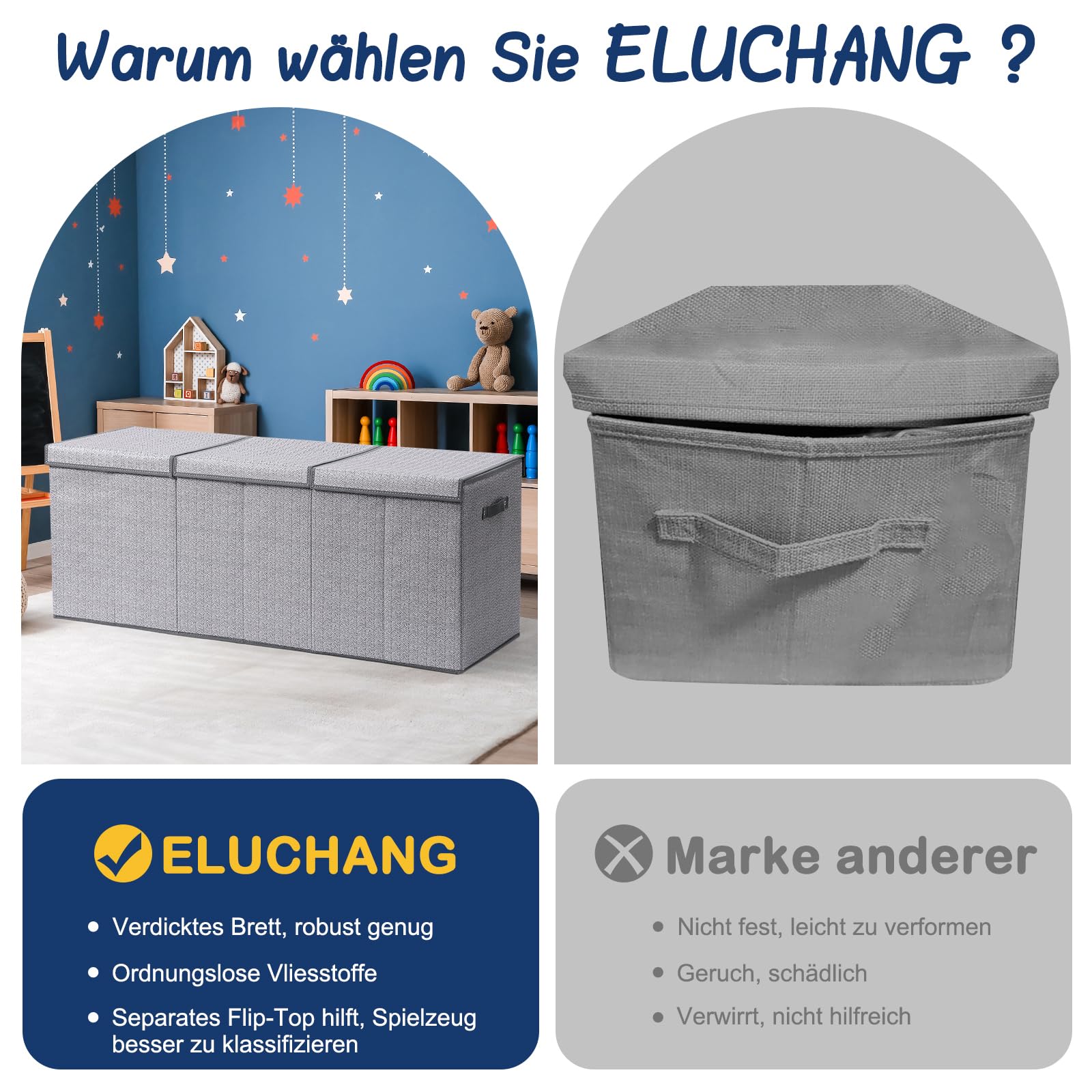 ELUCHANG Toy Storage Box, 147L Large Foldable Kids Toy Chests & Boxes for Boys Girls,Toy Storage Organiser with Flip-top Lid, Childrens Storage Box