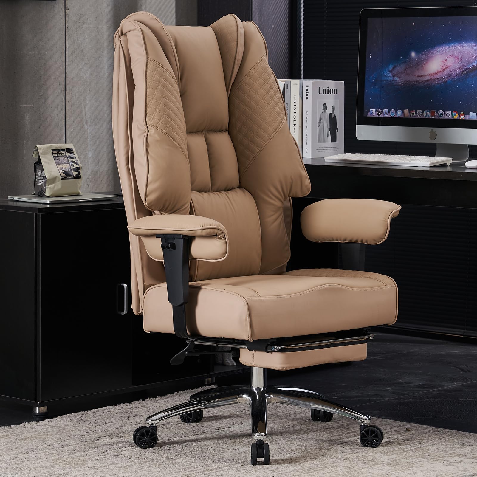 EXCEBET Ergonomic Office Chair – High Back PU Leather Executive Desk Chair with Adjustable Armrests, Swivel Computer Chair for Home/Office, Heavy Duty Support up to 400 lbs