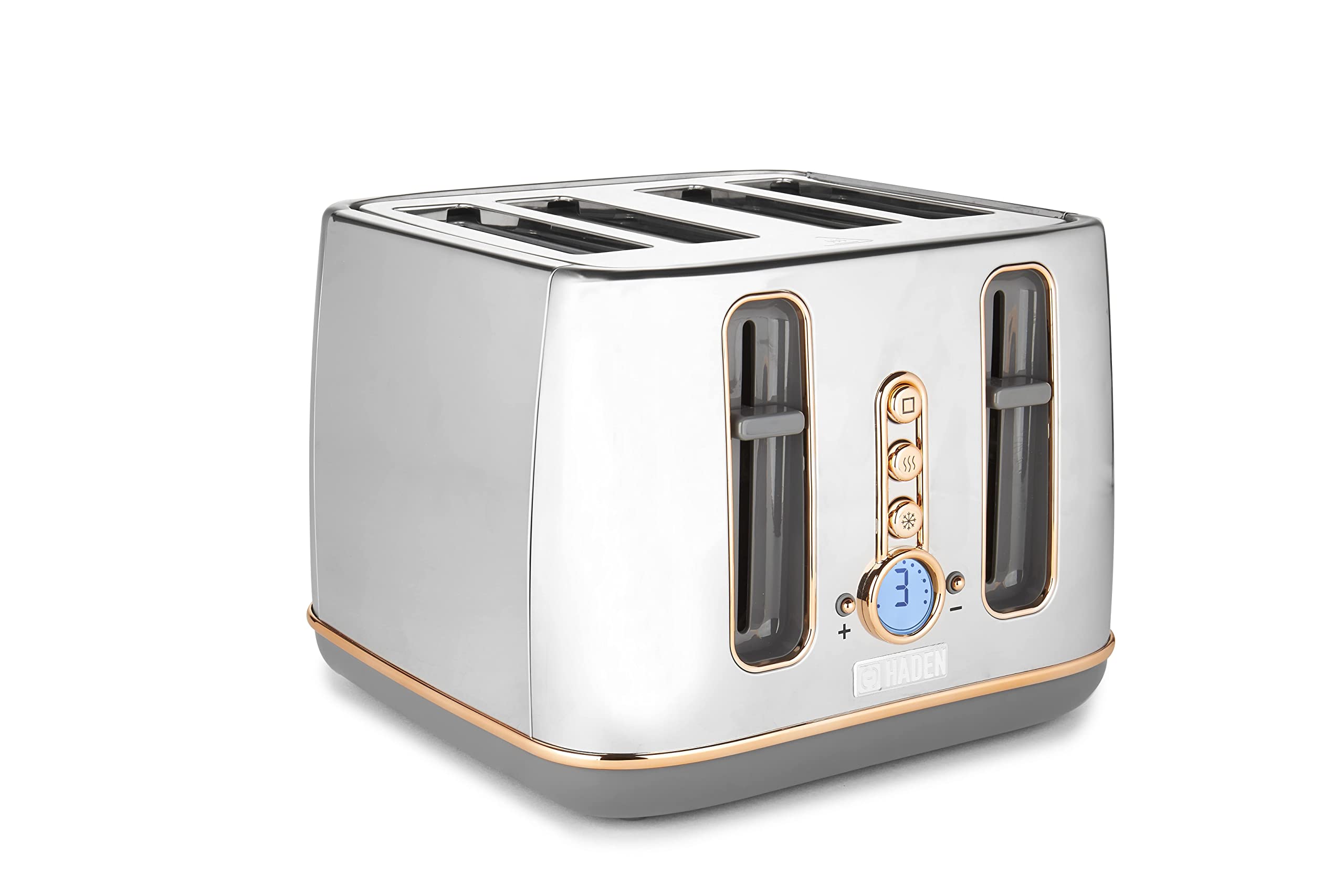 Haden Dorchester Chrome Toaster 4 Slice - Digital Browning Controls - Modern LCD Display - Cancel/Defrost/Reheat Settings - 1900-2300W Digital 4 Slice