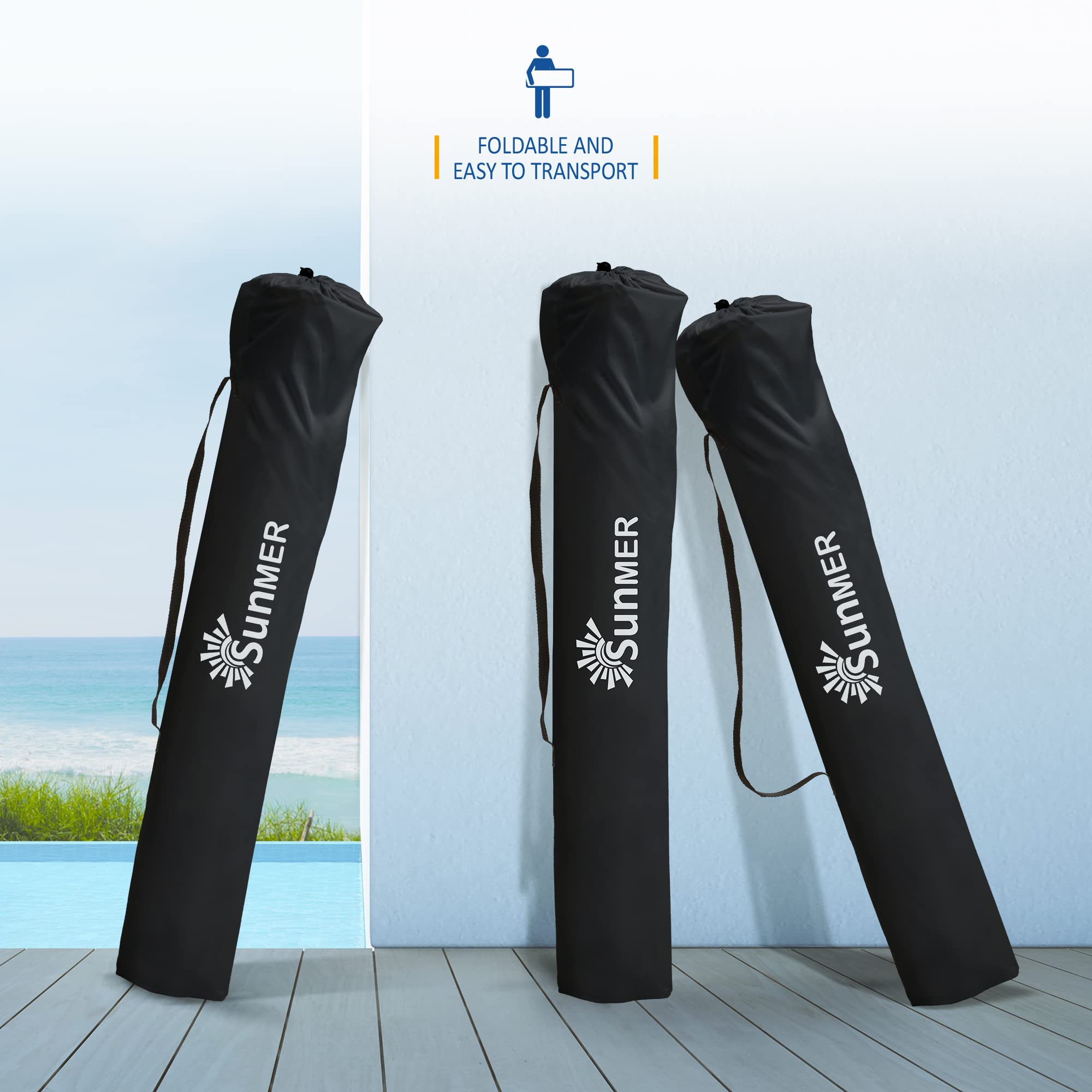 SUNMER Set of 2 Folding Camping Chairs, Extra-Wide Lightweight Outdoor Chairs with Armrests, Cup Holder and a Side Pocket, 120kg Capacity per Chair - Black