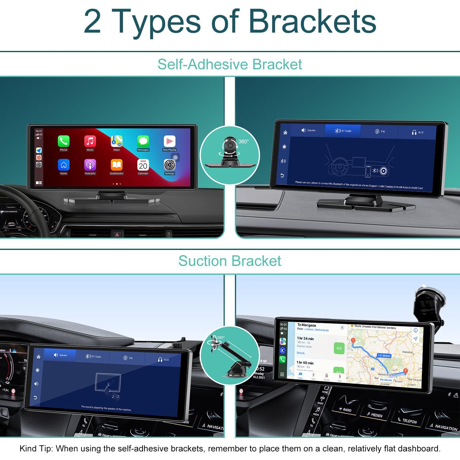 10.26" Wireless Car Stereo for Apple Carplay & Android Auto with 1080P Backup Camera, Touchscreen Car Play Screen with GPS Navigation & Voice Control, Mirror Link,Dual Bluetooth,FM Transmission,AUX