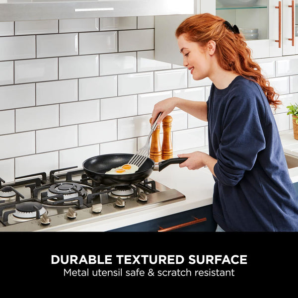 Ninja ZEROSTICK Classic 5-Piece Pan Set [CW55000UK] Aluminium Cookware, Induction Compatible, Dishwasher Safe, Oven Safe to 180°C, Glass Lids, Black