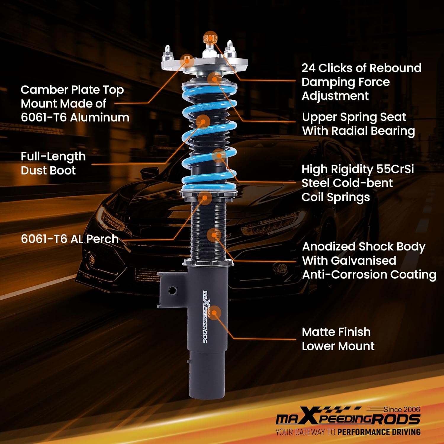 maXpeedingrods Upgrade Coilovers Kit for VW Golf MK5 MK6 2003-2012 for Jetta MK5 1.4 1.6 1.9 2.0 TDI Adjustable Suspension Kit