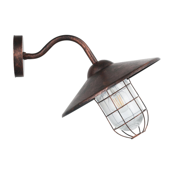 Eglo Melogoa Outdoor Wall Light, Antique Copper External Porch Light, Galvanized Steel and Glass Lantern, E27 Socket, IP44