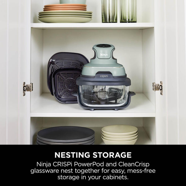 Ninja CRISPi Portable Air Fryer, 3.8L, 4-in-1: Air Fry, Roast, Keep Warm, Recrisp, Space Saving Compact Design, 2x Removable Glass Containers & Lids, 1700W, Cyber Space Blue FN101UKGY