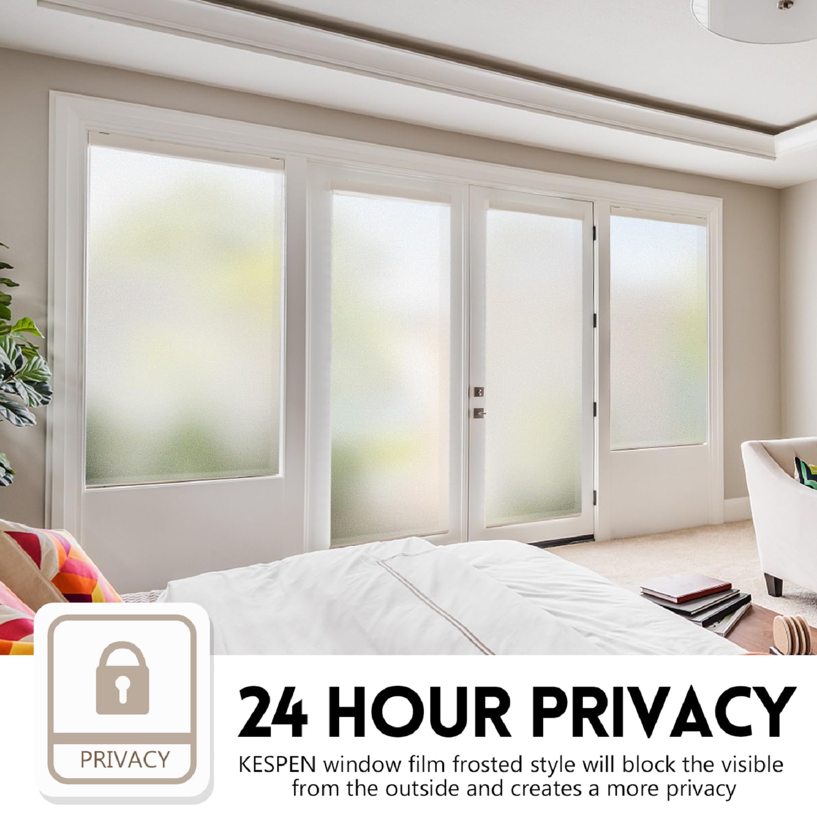 KESPEN Frosted Window Film Privacy, Total Privacy Film For Glass Windows, No Glue Anti UV Static Cling Heat Blocking Film, 60 X 400 cm