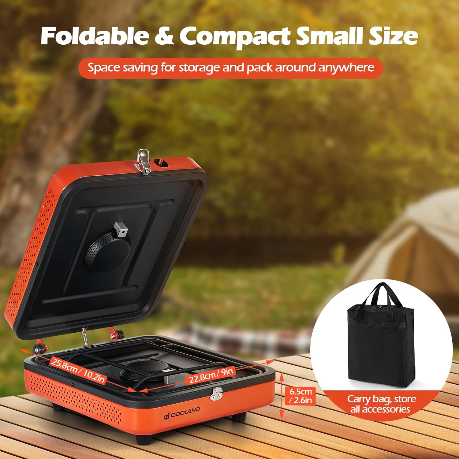 Odoland Portable 2 Burner Camping Stove, 4400W Camp Stoves Lightweight Camping Cooker with Automatic Ignition & Heat Control for Outdoor Backpacking & Picnic Cooking