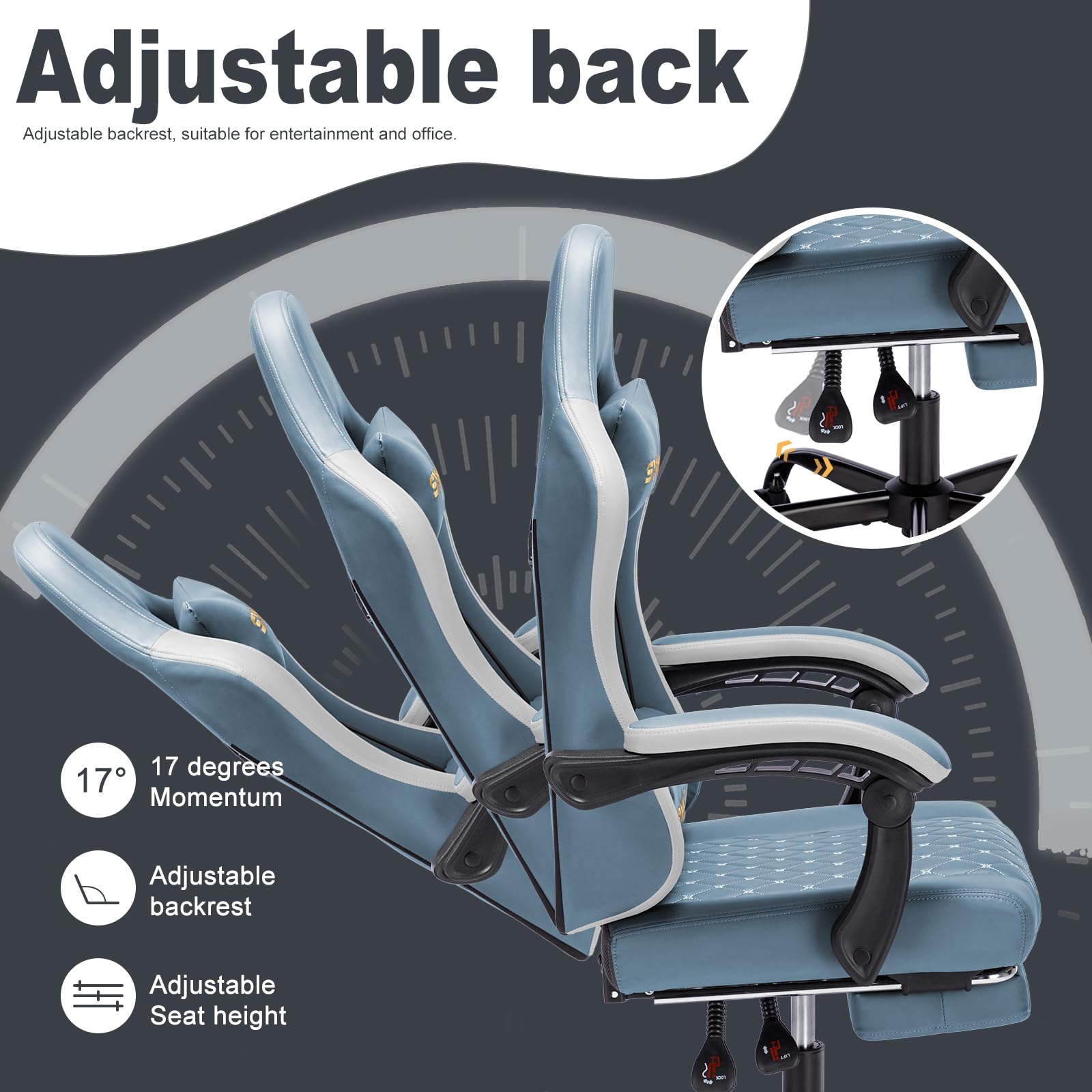 Symino Gaming Chair with Footrest, Computer Ergonomic Video Game Chair, Adjustable Swivel Task Chair with Lumbar Support, PC Chair, Office Chair PU Leather, Grey&White