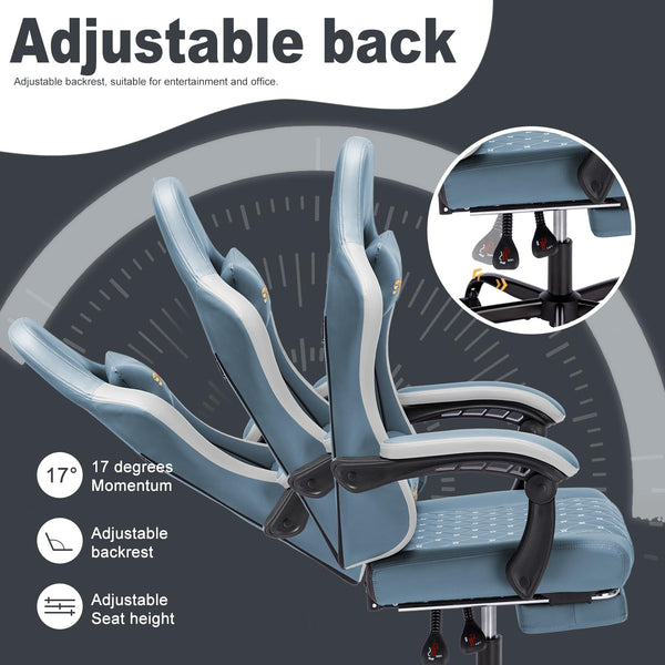 Symino Gaming Chair with Footrest, Computer Ergonomic Video Game Chair, Adjustable Swivel Task Chair with Lumbar Support, PC Chair, Office Chair PU Leather, Grey&White