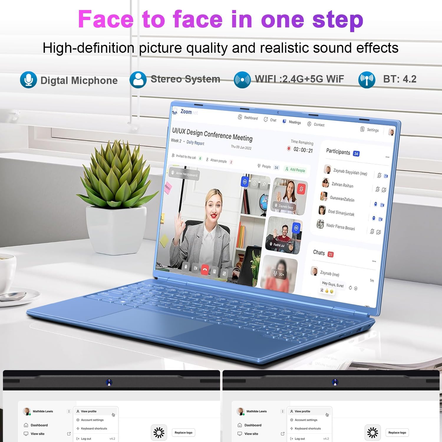 HUQPPQ 16 Inch Blue Laptop Celeron N5095 (Up to 2.9GHz) 12GB RAM 512GB SSD | 1TB Expandable | FHD 1920x1200, USB3.0, WiFi5 | WIN 11 Laptops for Students, School & Office - N600