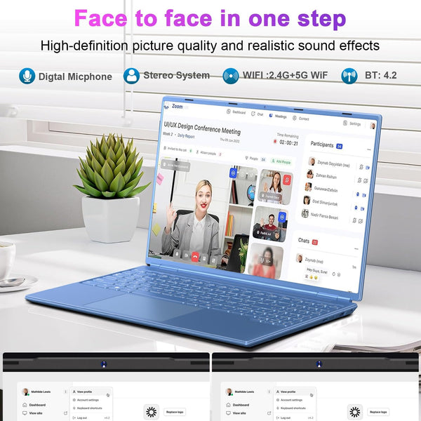 HUQPPQ 16 Inch Blue Laptop Celeron N5095 (Up to 2.9GHz) 12GB RAM 512GB SSD | 1TB Expandable | FHD 1920x1200, USB3.0, WiFi5 | WIN 11 Laptops for Students, School & Office - N600