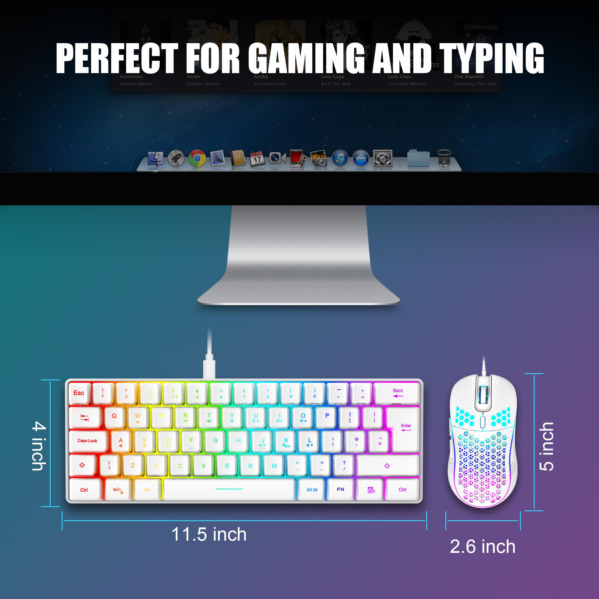 RedThunder 60% RGB Gaming Keyboard and Mouse Combo, UK Layout Ultra Compact Backlit Mini Keyboard, Lightweight 7200 DPI Cellular Optical Mouse, Portable Wired Gaming Set for PC PS5 Xbox Gamers (Black)