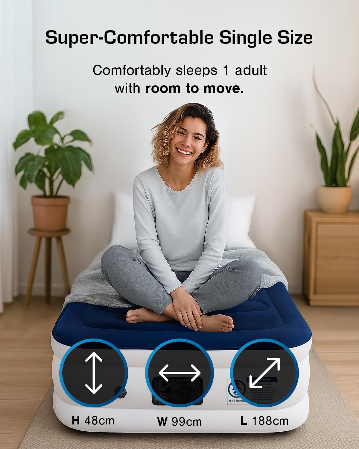 Active Era Luxury Single Inflatable Mattress | Puncture Proof Single Airbed with Flock Coating | Quick 3 Mins Blow Up Bed with Built-in Pump | Portable Air Bed for Home, Camping & Guests 187x99x53cm