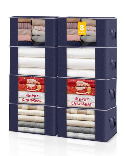 KALAHOL 90L Large Capacity Clothes Storage Bags with Zips, Storage Boxes with Lids, Reinforced Handle, Foldable, Thick Fabric, for Comforters, Clothes, Blankets, Bedding, 4 Pack, Dark Grey