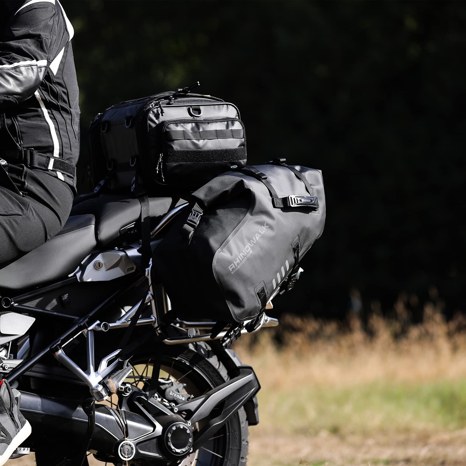 Rhinowalk Motor Pannier Bag Motorcycle Seat Bag Waterproof Travel Luggage Expandable19-26L, Black (MT4026)