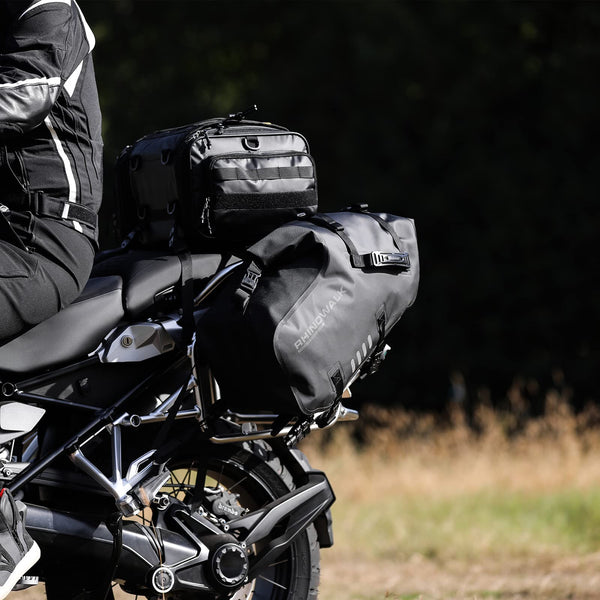 Rhinowalk Motor Pannier Bag Motorcycle Seat Bag Waterproof Travel Luggage Expandable19-26L, Black (MT4026)