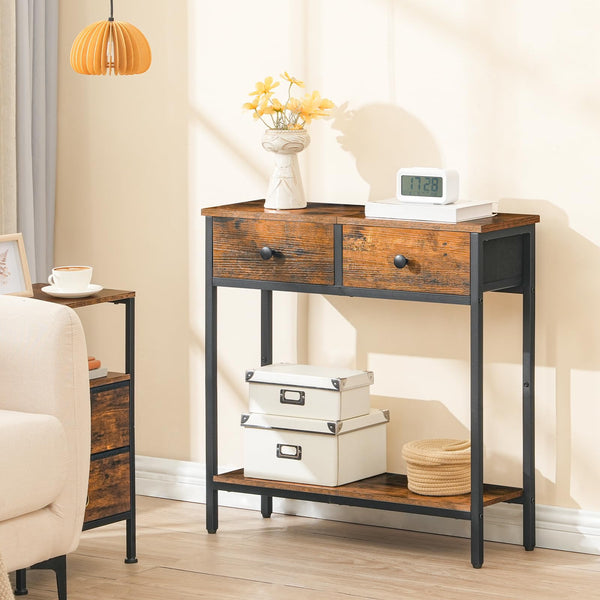 HOOBRO Slim Console Table, Narrow Console Table with 2 Non-woven Drawers, Hallway Table with Storage, Small Side Table for Small Spaces, Living Room,