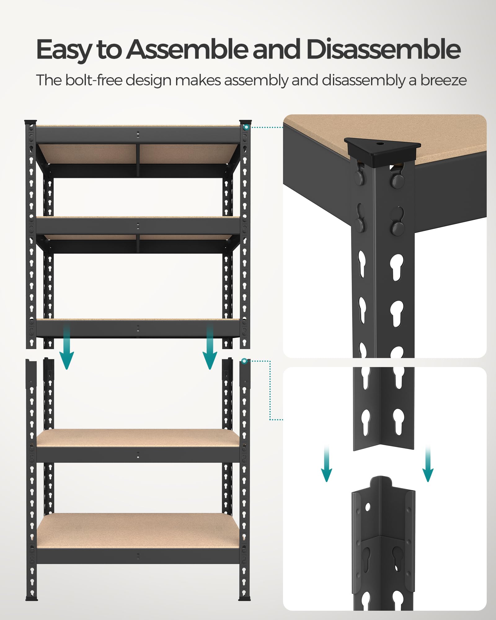 SONGMICS 5-Tier Shelving Unit, Storage Shelves, for Garage, Boltless Assembly, Adjustable Shelves, 30 x 75 x 150 cm, Load 875 kg, for Shed Warehouse Basement Kitchen, Black GLR300B01