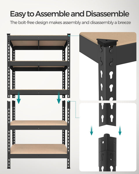 SONGMICS 5-Tier Shelving Unit, Storage Shelves, for Garage, Boltless Assembly, Adjustable Shelves, 30 x 75 x 150 cm, Load 875 kg, for Shed Warehouse Basement Kitchen, Black GLR300B01