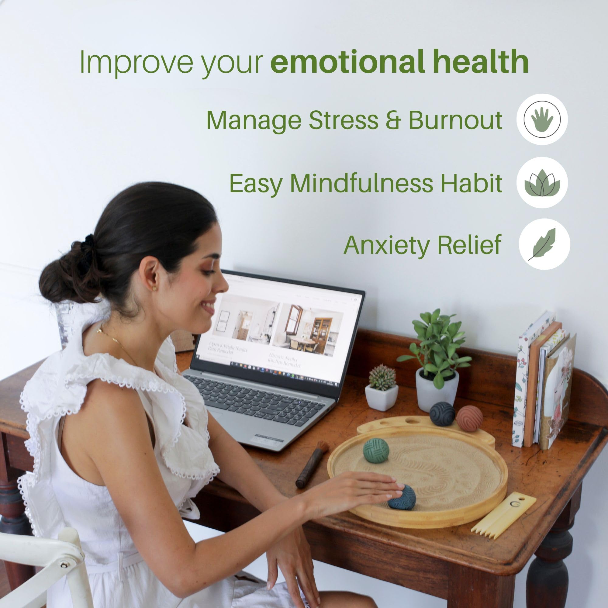 ENSO - Japanese Zen Garden Kit for Desk - Sand Garden Tools and Accessories Box Set for Office Desktop - 12? Large Round Bamboo Tray, 4 Stamp Spheres,