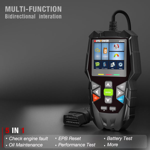 MOTOPOWER MP69041 5 in 1 Car OBD2 Scanner Check Engine Fault Code Reader Diagnostic Scan Tool, Oil Maintenance Reset, EPB Reset, Battery Test, Performance Test
