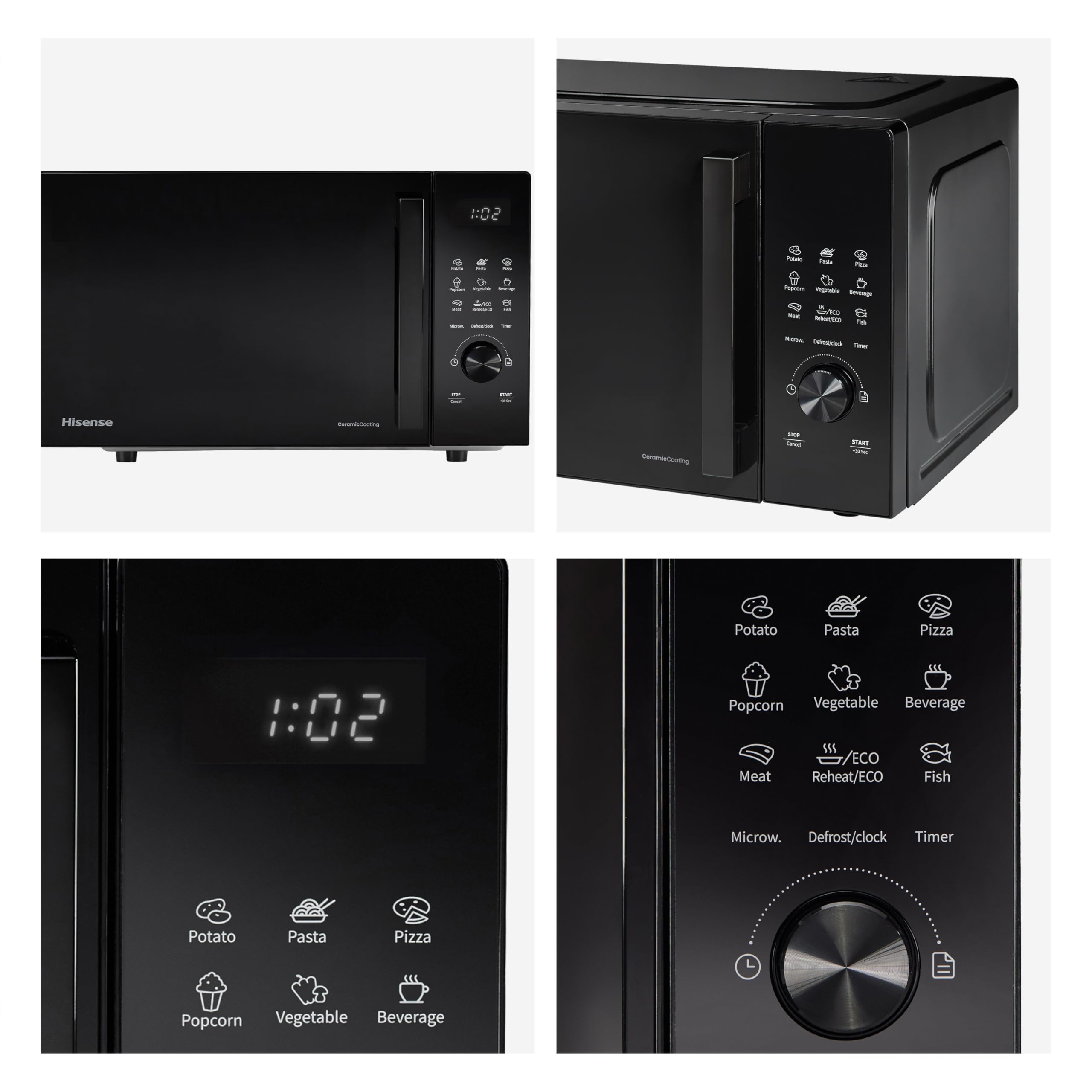 Hisense H23MOBSD1HUK 23 Litre 800W electronic Microwave with Auto Defrost, Digital Display, Smart Cook, Multi level cooking and Easy Clean- Black