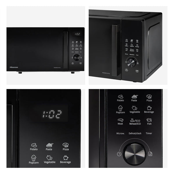 Hisense H23MOBSD1HUK 23 Litre 800W electronic Microwave with Auto Defrost, Digital Display, Smart Cook, Multi level cooking and Easy Clean- Black