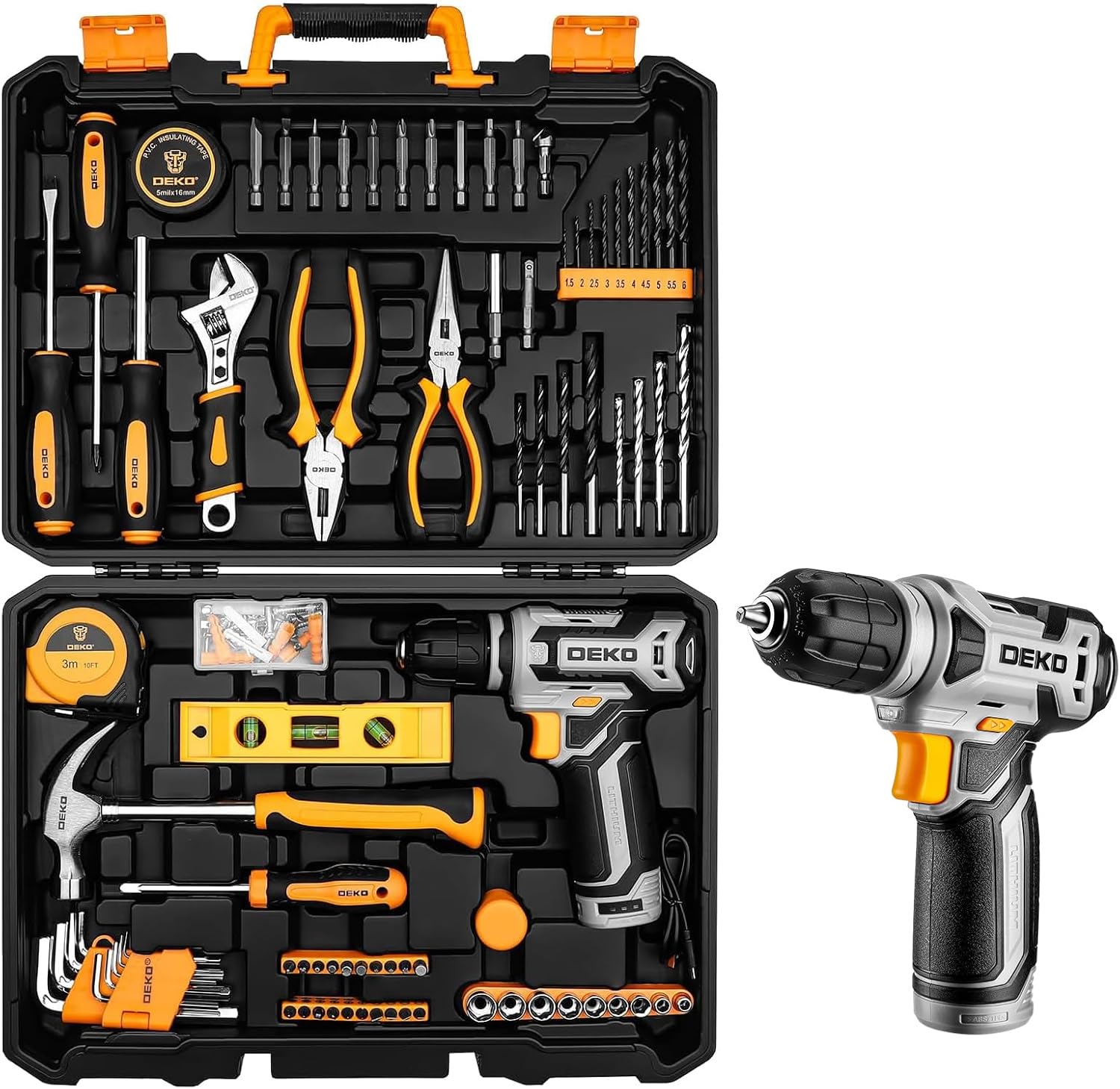 Tool Kit: DEKO Drill Set with Cordless Drill, Tool Kit Set Box, DIY Hand Tools for Men and Home, with 8V Electric Drills Blue,126 Pieces
