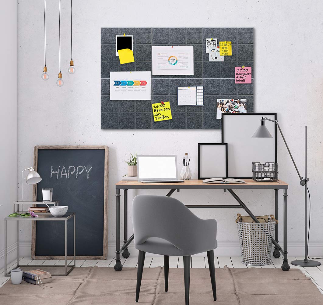 Uoisaiko Large 30x30cm Felt Board Tiles with 30 Pins, Pack of 6 Bulletin Board Notice Boards for Home Office Kitchen, Self Adhesive Pin Board Wall Tiles for Photos Memos