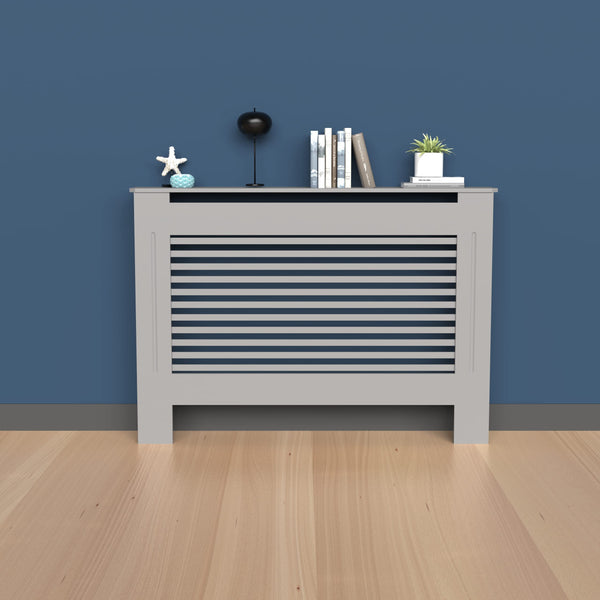 FATIVO High Radiator Cover Wood Cabinet: 92cm Height Grey Medium Heater Covers Horizontal Slat Internal Heights 90cm Tall Radiator Shelf Thicken MDF