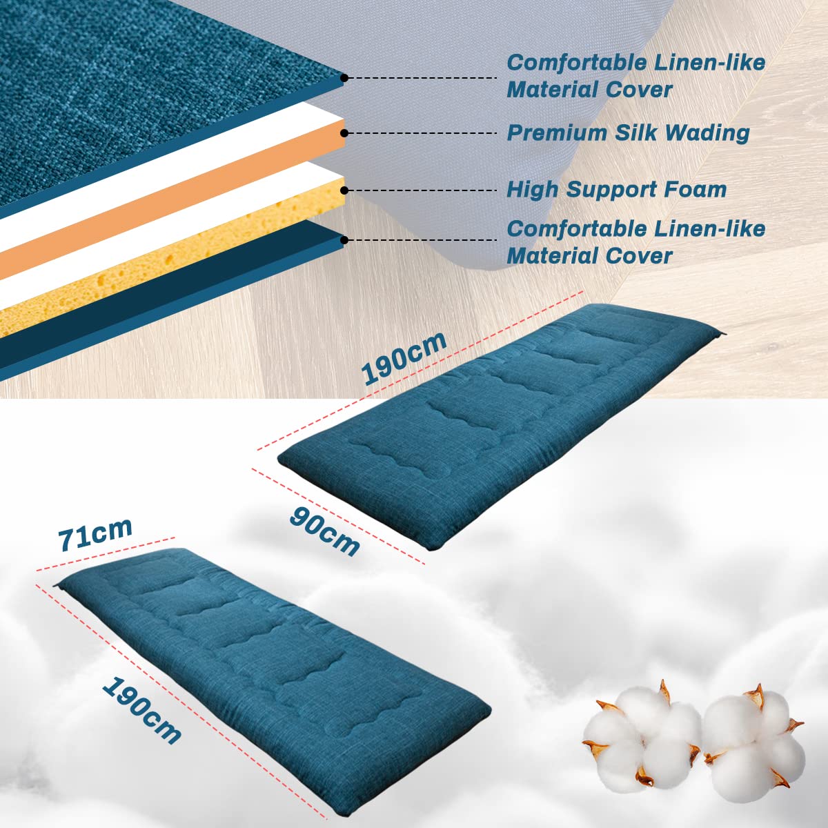 MAXYOYO Portable Foldable Futon Mattress, Hypoallergenic Fabric and High-Density Foam Mattress Pad with Handle and Zipper for Outdoor Indoor Camping