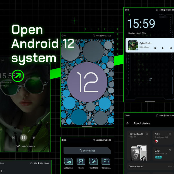 HiBy R4 mp3 & mp4 Players spotify Player with Bluetooth and WiFi 4-Way HiFi DAP Android 12 OS 3.5mm po+4.4mm bal 32G+2TB Scalable Memory