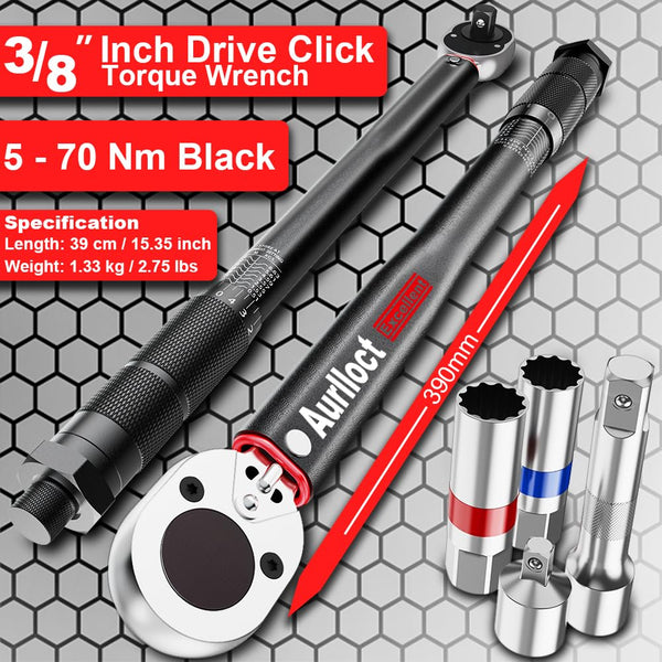 1/2" Torque Wrench Set, Car Wheel Torque Spanner 20-230 Nm with 3/8'' Adapter, ± 3% Accuracy, 72 Tooth for Car Repair, Tire Replacement Etc