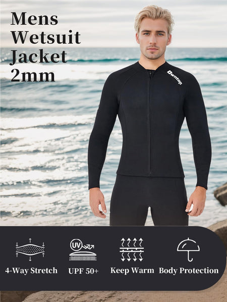 Owntop 2mm Neoprene Wetsuits Jacket for Men/Women, Long Sleeve Front Zipper, Purple, Unisex-Adults, Surfing, Scuba Diving, Paddling, Swimming